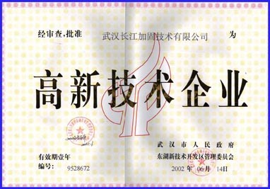 获武汉市人民政府审查批准的“高新技术企业”证书