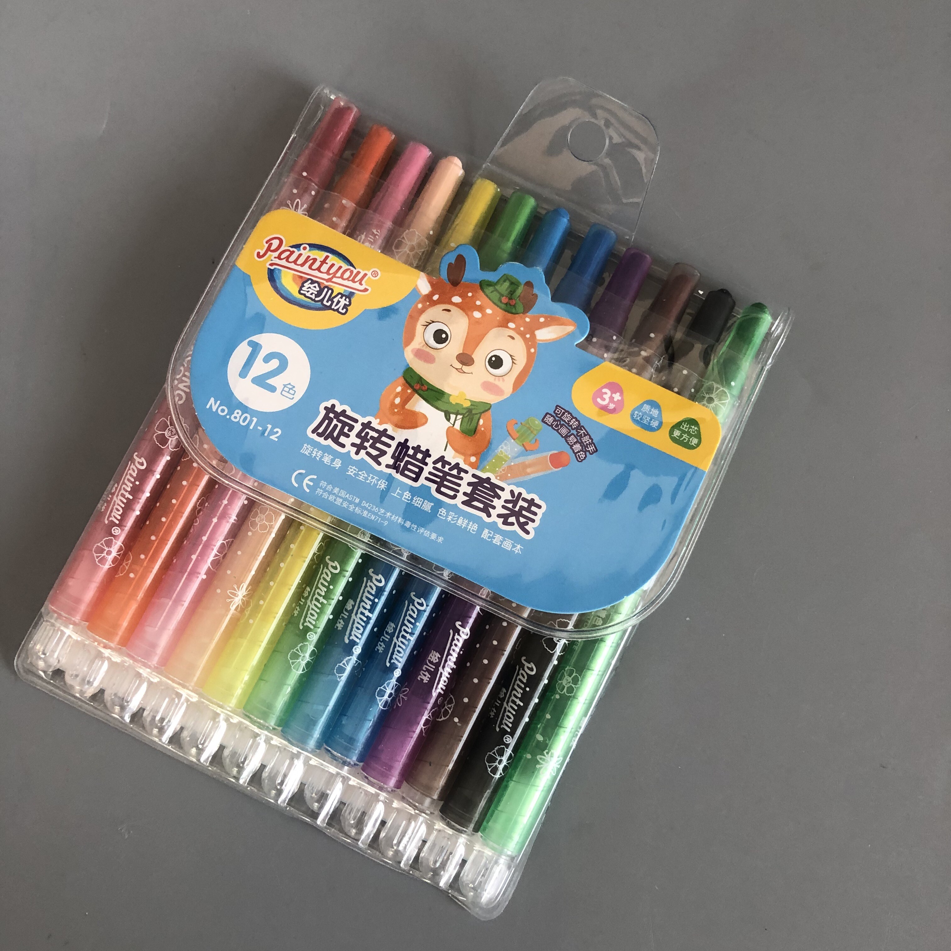 12colors Children′s Spinning Crayons Set with 13cm Long Crayons